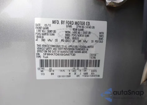 2011 Ford Explorer Xlt from USA, damaged, VIN 1FMHK7D8XBGA67720